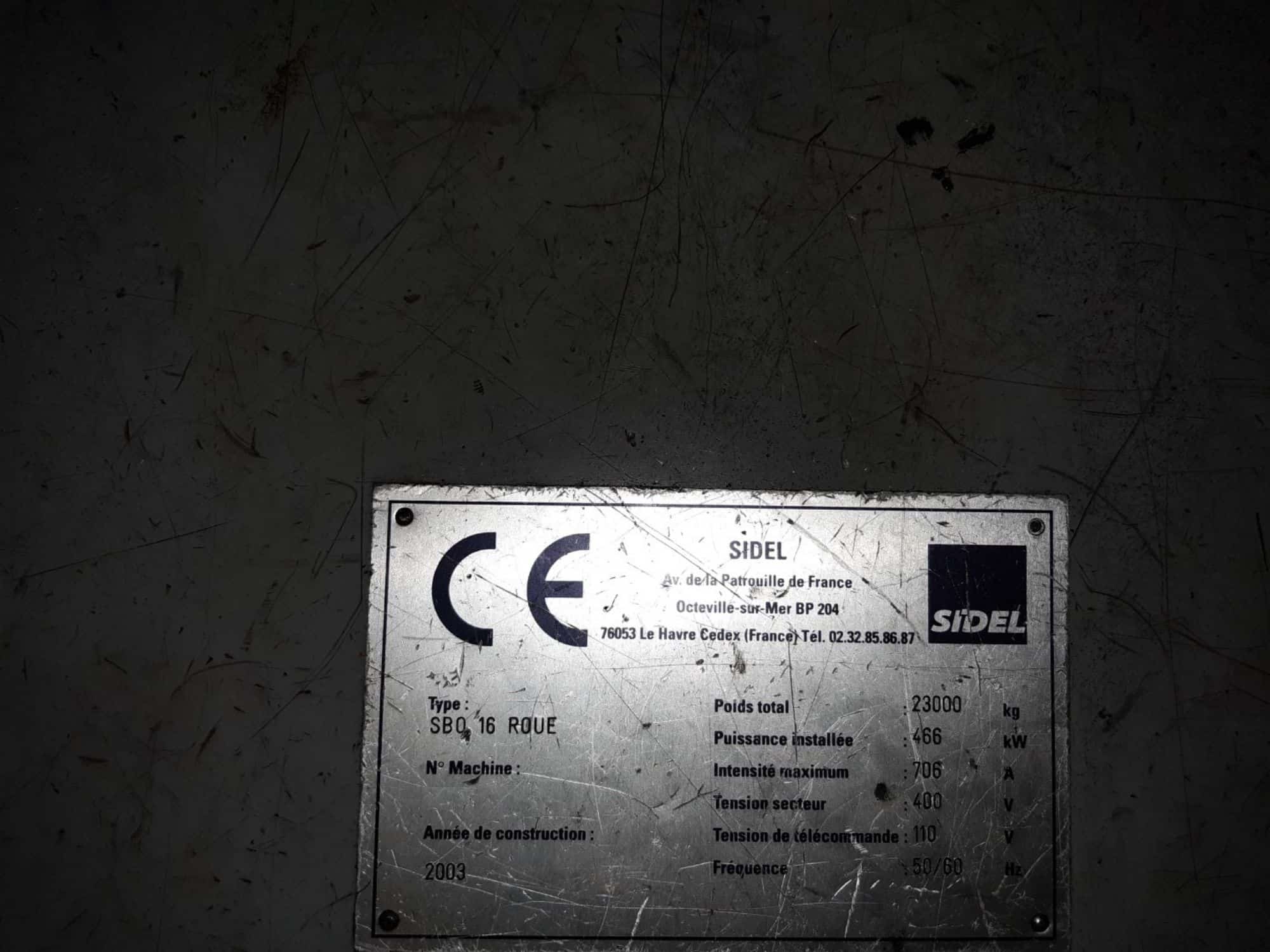 Typenschild von SIDEL SBO 16 Serie 2