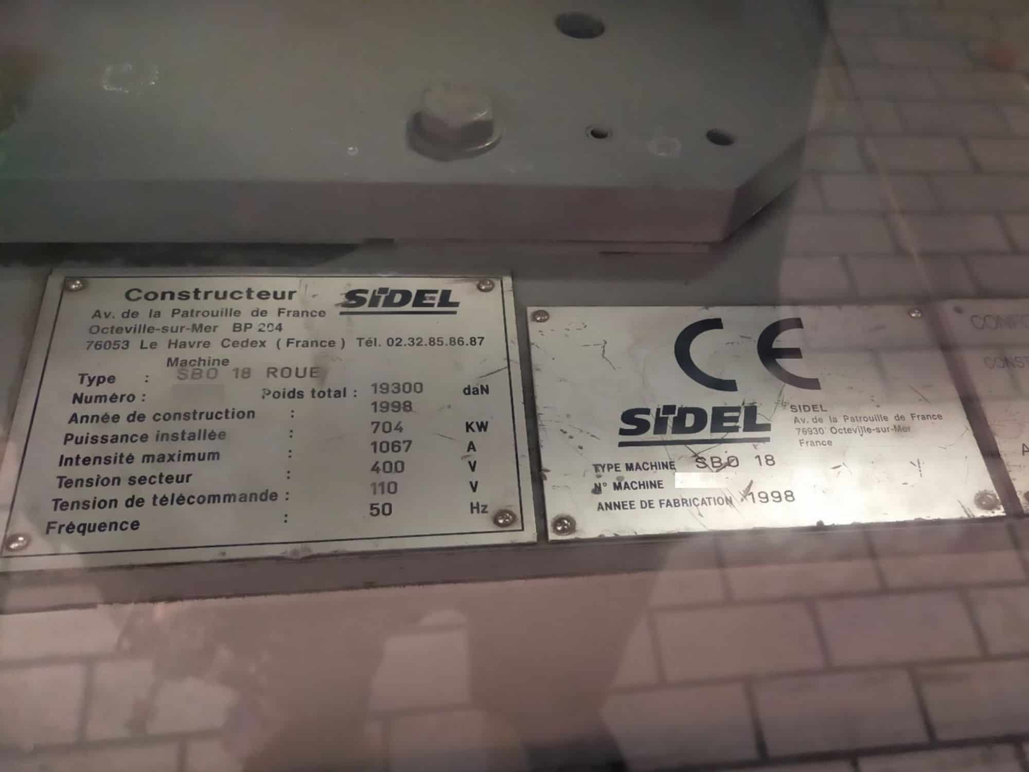 Typenschild von Sidel SBO 18 Serie 2