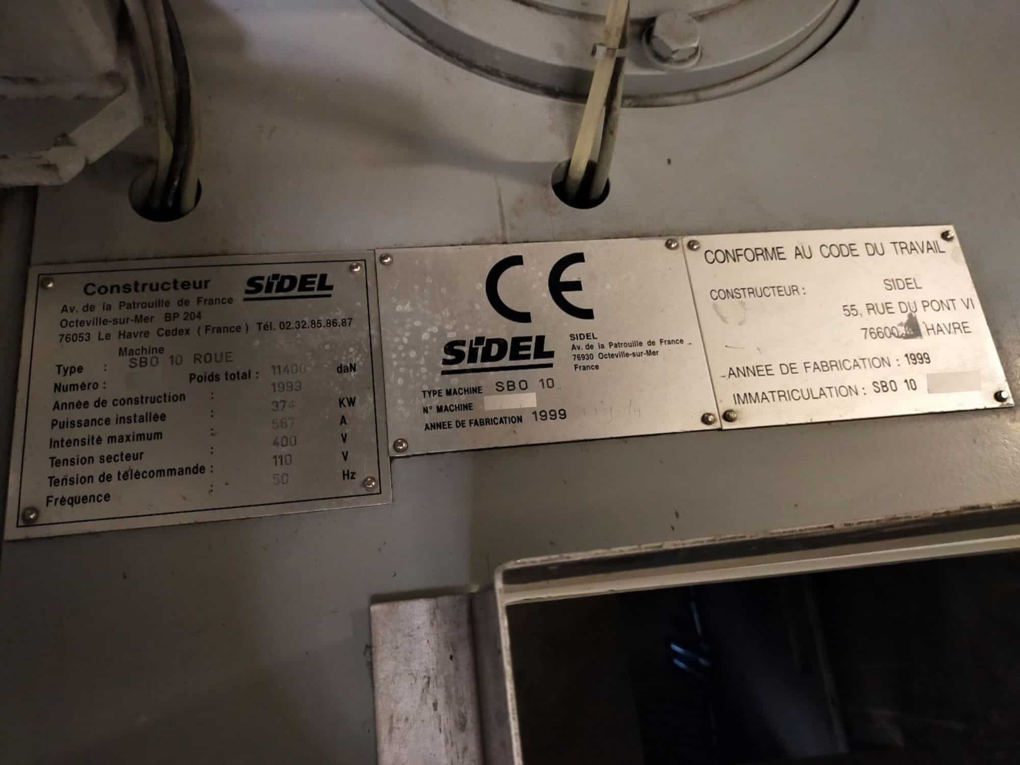 Typenschild of SIDEL SBO 10 Series 2