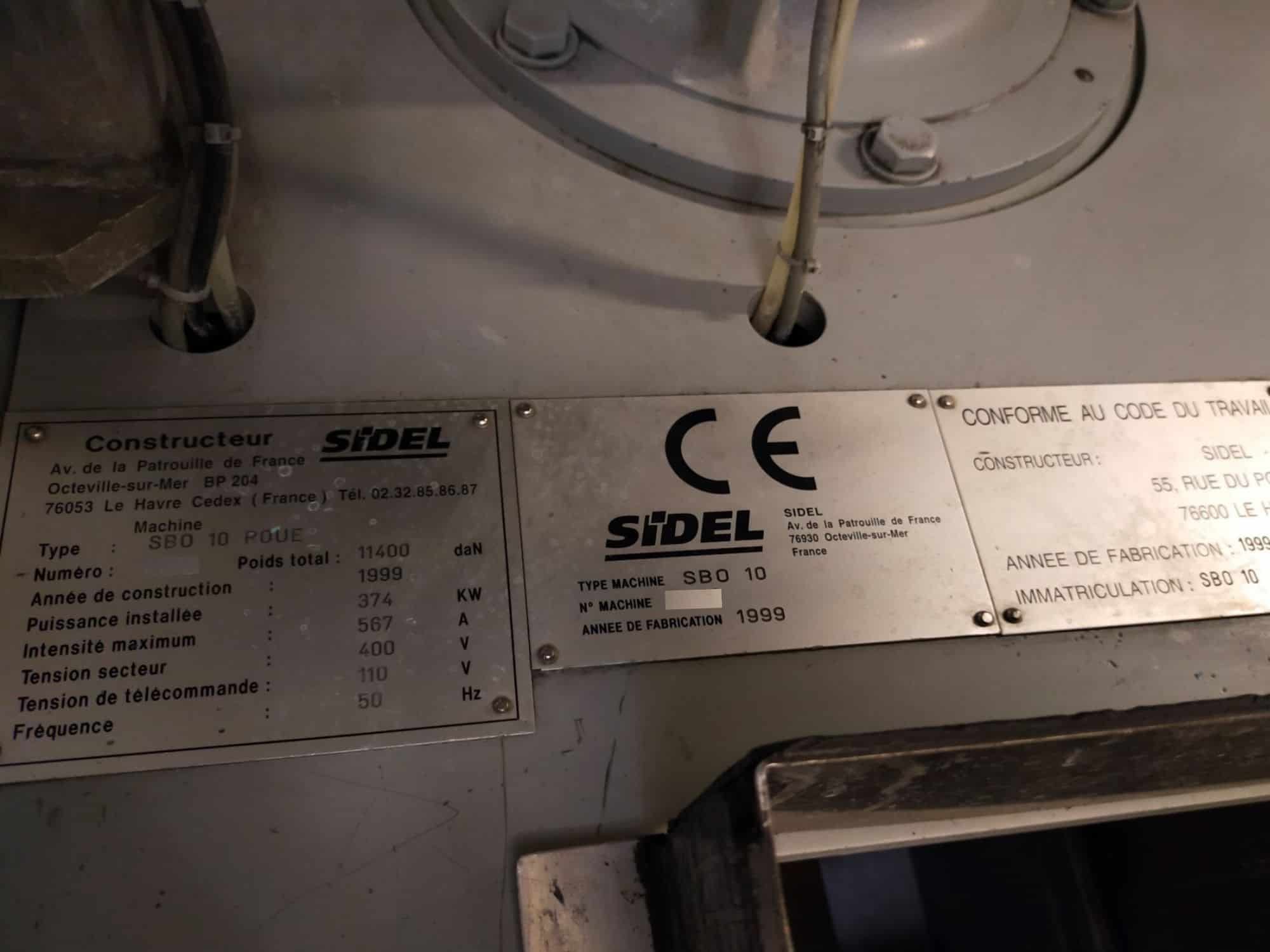 Typenschild of SIDEL SBO 10 Series 2